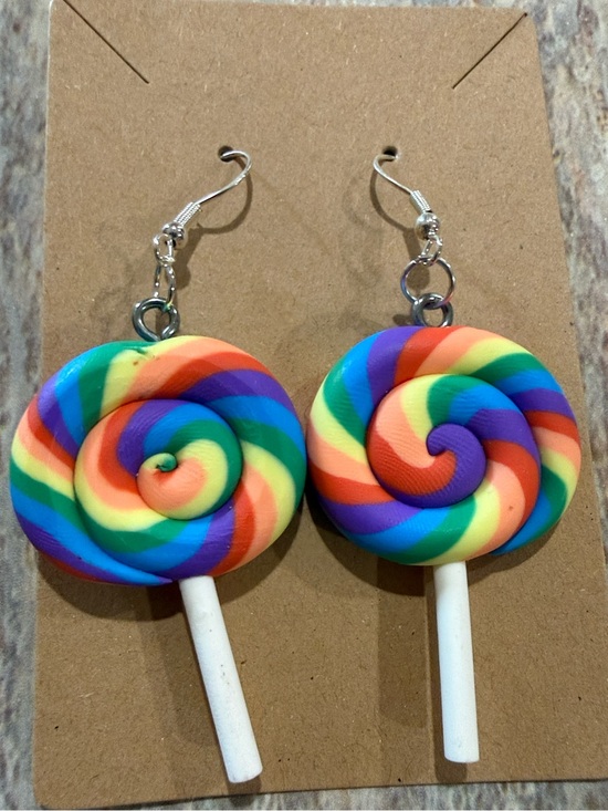 Jewelry - Rainbow Swirl Lollipop Dangle Earrings